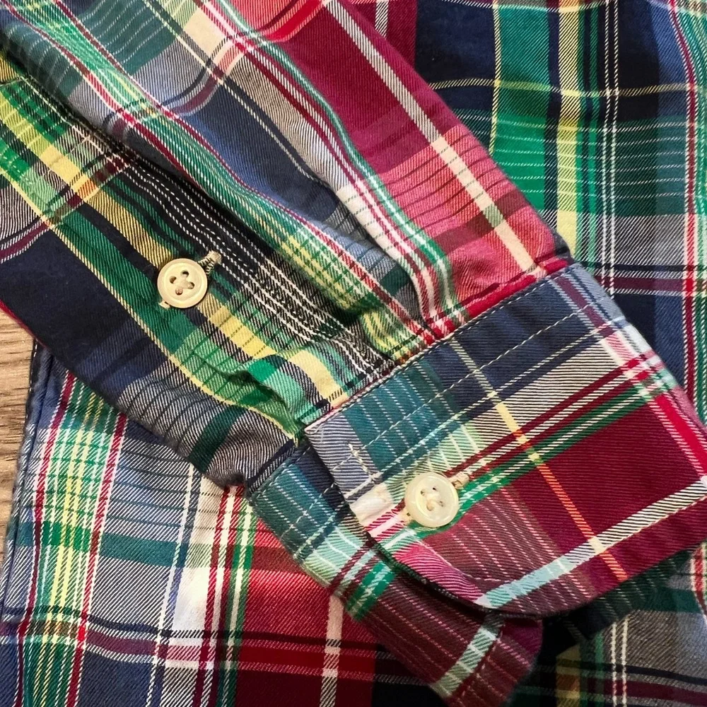 Ralph Lauren Boys Plaid Button-Down Shirt - Green, Red, Blue Medium (10-12)